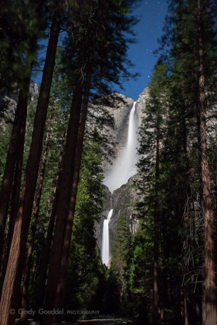 Upper and Lower Yosemite Falls at Night